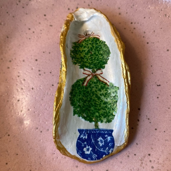 NEW DECOUPAGE CHINOISERIE TOPIARY OYSTER SHELL KEY, RING DISH or HANGING  DECOR - Picture 3 of 16